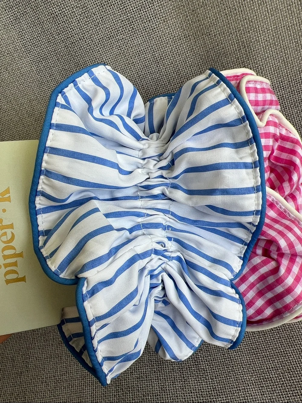 Piper K scrunchie set of 2 stripes checkers white blue pink NWT
